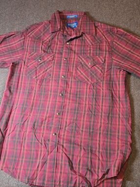 Pendleton Men's Red Plaid Western Frontier Shirt Pearl Snaps Bias Yoke Pockets